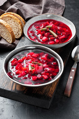 Vegetables soup with beetroot, carrot, cabbage and potatoes