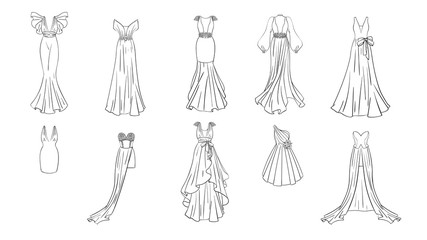 A set of different dresses. Modern and classic style. Dresses for prom, gala evening, wedding, masquerade, points.  © progdiz