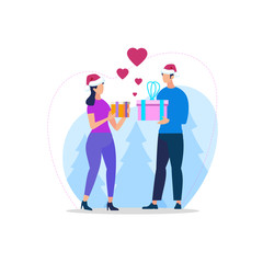 Young Loving Couple in Sanata Hats Making Gifts