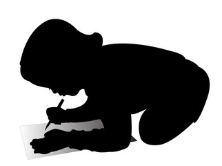 a girl writing ,silhouette vector