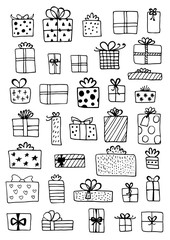 Hand drawn gift boxes set vector set