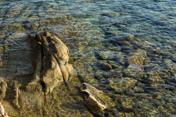 transparent shallow water stone bottom rocky waterfront shoreline of natural reservoir local scenic north landscape