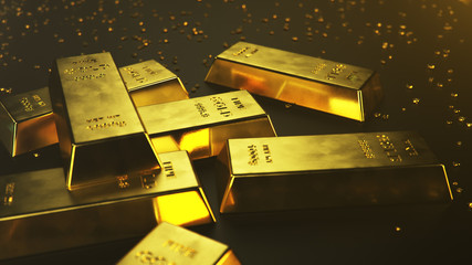 3D illustration close-up Gold Bars, weight of Gold Bars 1000 grams Concept of wealth and reserve. Concept of success in business and finance