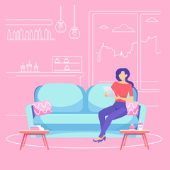 Coffee shop outline interior.