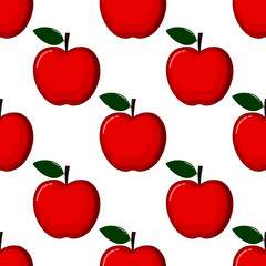 red Apple Seamless Pattern and slices. fruit summer on white background. Elements for menu. poster, textile, greeting card design. Vector illustration.