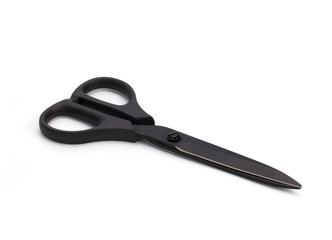 Black scissors on white background