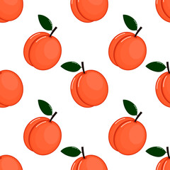 pink peaches seamless pattern. fresh fruit on white background. vector illustrations.