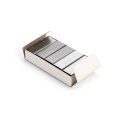 Stack of metal staples isolated on a white background