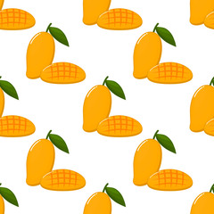 Yellow mango Seamless pattern. fruit collection for juice packaging. textile, wrapping, wallpapers. isolated on white background.