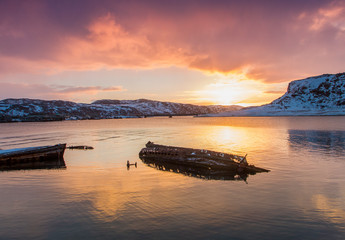 old wrecked wooden boat,