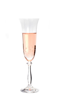 Glass, Pink Champagne On A White Background