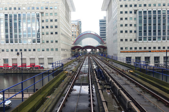 Photo from DLR train rails in Canary Wharf business district