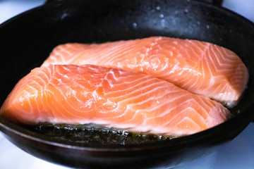 Frying salmon