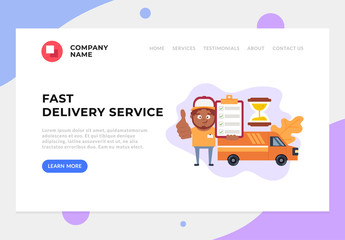 Courier character delivering service shipment concept. Fast delivery vector flat graphic design banner web page illustration
