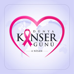1-7 nisan kanserle savaş haftası, kanser günü Translation: February 4, World Cancer Day. Creative greeting card design, world healthy concept, illustration ribbon banner. Template for graphics vector.