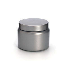Gray jar for cream on white background