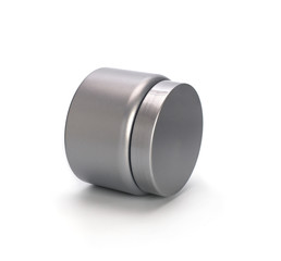 Gray jar for cream on white background