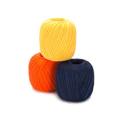 Knitting threads on a white background