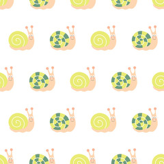 vector seamless pattern with snail. Hand drawn vector illustration.
