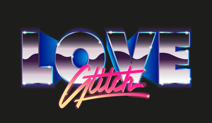 Typography slogan neon love glitch illustration