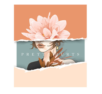 Pretty hurts typography slogan with girl and flower