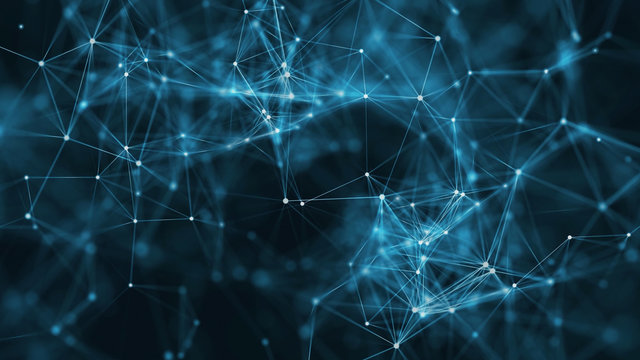 3D rendering of abstract forms of plexus, points and light rays with points of light. Abstract digital technology, connectivity and web concepts of science and technology, communication background