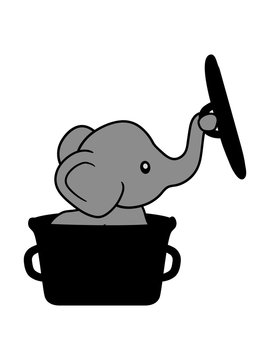 elefant essen kochen kochtopf koch lecker hunger fressen fleisch sitzend süß kalb klein kind baby clipart comic cartoon niedlich dickhäuter savanne rüsseltier jumbo grauer riese