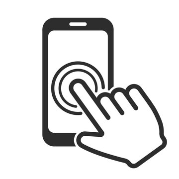 Hand touch phone. Click on the smartphone. Vector