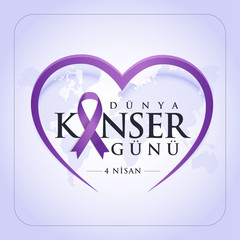 1-7 nisan kanserle savaş haftası, kanser günü Translation: February 4, World Cancer Day. Creative greeting card design, world healthy concept, illustration ribbon banner. Template for graphics vector.