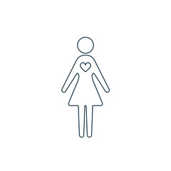 Woman female with heart icon. Vector isolated Love or Charity work concept line illustration