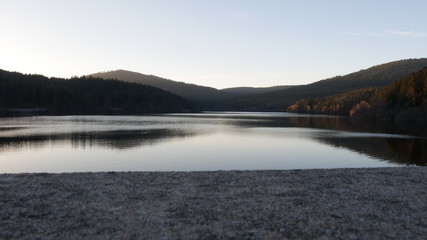 sunset on lake an mountains