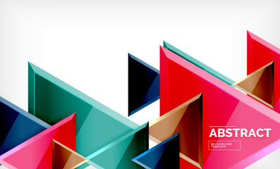 Triangles repetiton geometric abstract background, multicolored glossy triangular shapes, hi-tech poster cover design or web presentation template with copy space
