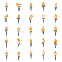 Torch icons set fire on white background for graphic and web design. Simple vector sign. Internet concept symbol for website button or mobile app. - 258802556
