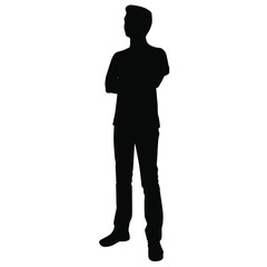 Vector silhouette of man standing,  black color, isolated on white background