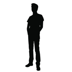 Vector silhouette of man standing,  black color, isolated on white background