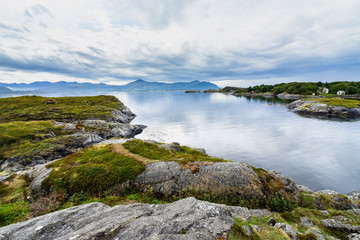 Naklejka na ściany i meble Nordic landscape on the coast near the famous Atlantic Road, More og Romsdal, Norway