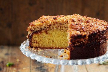 Danish dream cake with coconut topping 