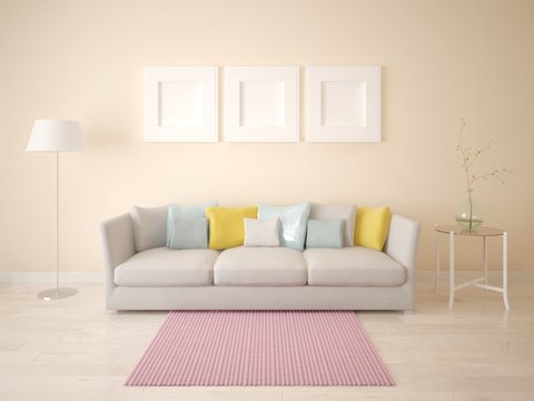 Mock up fashionable living room with a stylish compact and perfect background.