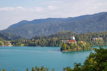Fototapeta na wymiar View of famous lake Bled in Julian Alps, northwest Slovenia