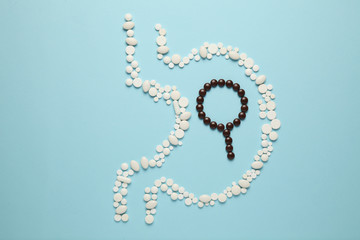 Fototapeta premium Stomach of tablets, examination. Gastritis and digestive problems, ulcers.