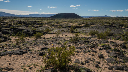 The Amboy crater in the Mojave desert. This extinct volcano has a large lava field and last erupted 10,000 years ago. 