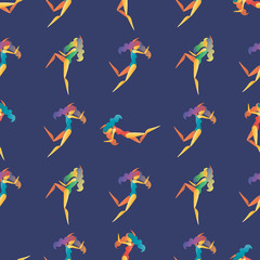 abstract seamless pattern with dancing girls on a blue background