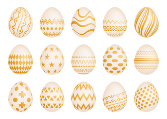 Set of Fifteen Easter eggs with gold texture