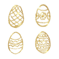 Four Hand Drawn Easter Eggs with Gold Effect