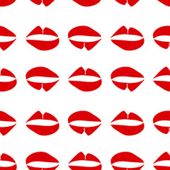 Seamless pattern with red graphic lips on white background.  Modern trendy minimalism style. Make up