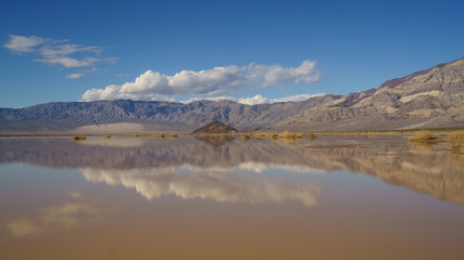 Dry lake beds in Death Valley come to life with water and flood in the winter of 2018 