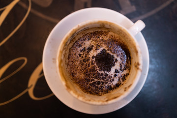 Interesting pattern for magician in a cup of coffee on table in coffee shop cafe