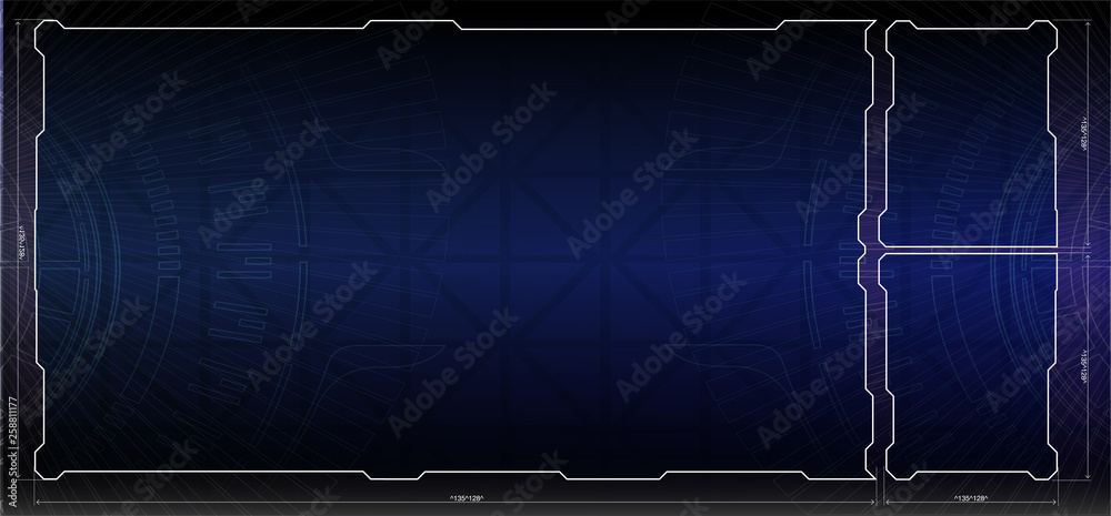 Poster HUD UI GUI futuristic user interface screen elements set. High tech screen for video game. Sci-fi concept design. Vector illustration