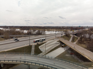 Bridge under construction in Riga, Latvia during a gloomy day