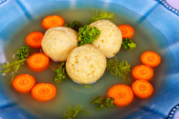 Passover Pesach holiday delicious Matzoh ball soup with matzah